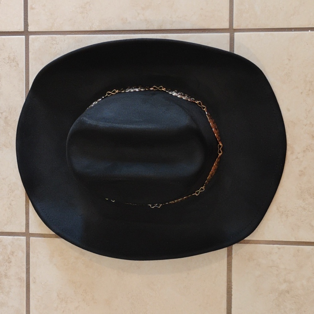 Brand New Elegant Black Cowboy Hat with Gold Accents - Picture 5 of 6